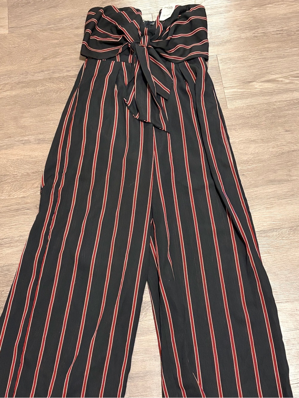 Charlotte Russe Black Wide-Leg Jumpsuit with Red Stripes and Waist Tie